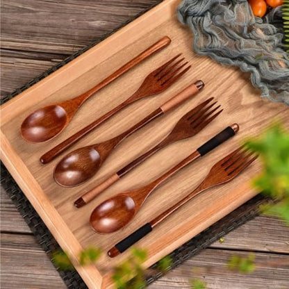 Natural wood finish of Fydun handmade spoon and fork utensils
