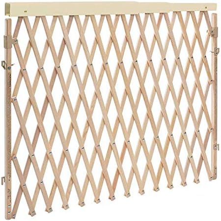 Evenflo wooden room divider safety gate fully expanded across an open floor plan