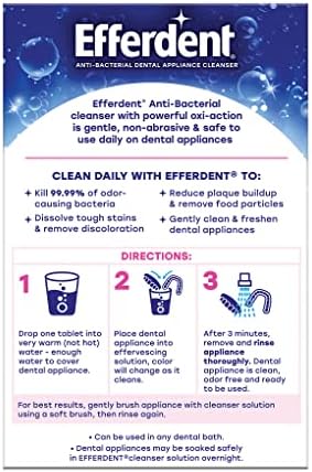 Efferdent anti plaque denture cleaner tablets box details and warning specifications