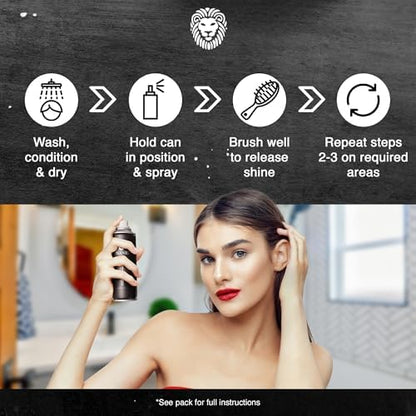 Before and after visualization of Mane hair thickening spray