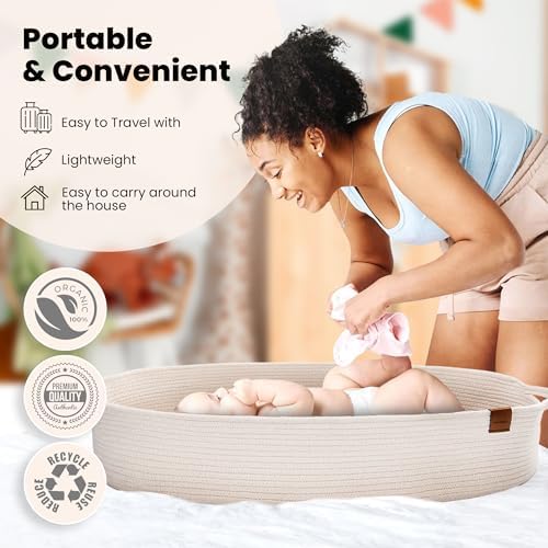 Lifestyle shot of PeraBella changing basket on baby nursery table
