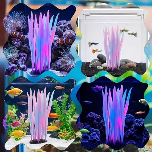 Washable and non fading silicone seaweed accessory placed next to aquarium gravel substrate.