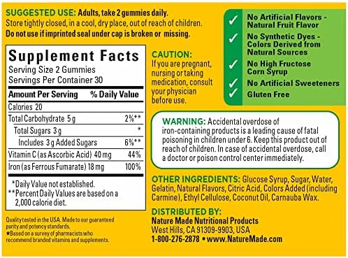 Authentic Nature Made USA imported gluten free iron supplement packaging details