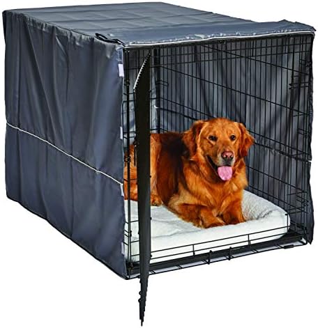 Light gray polyester crate cover fitted on a forty eight inch wire dog cage