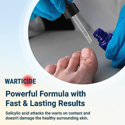 Side view of Warticide one fluid ounce packaging for fast acting skin care.
