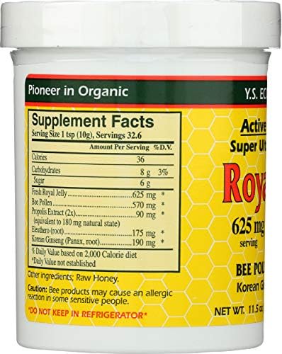 Y.S. Eco Bee Farms nutritional facts panel on supplement jar