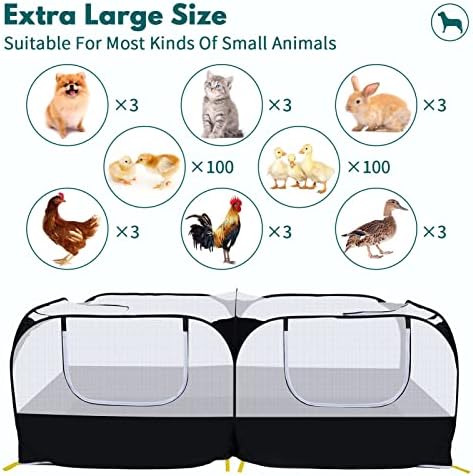 Small Animals Playpen,Pet Cage Tent Large Chicken Run Coop with Detachable Bottom Breathable Transparent Mesh Walls, Foldable Pet Enclosure for Puppy Kitten Rabbits Indoor Outdoor Playpen - Image 5
