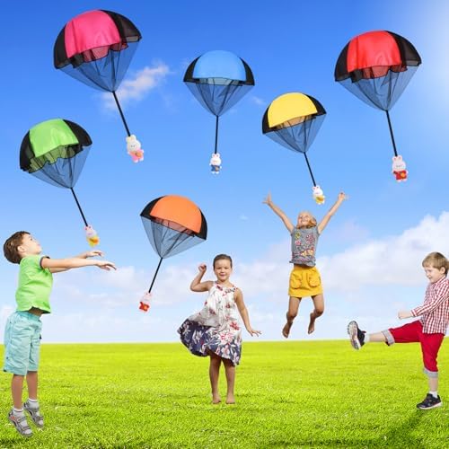 UURM outdoor flying toys for kids showcasing tangle free nylon parachutes soaring in the air