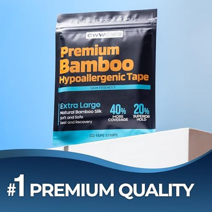 Close up of the extra large pain free removal mouth strip designed for deep sleep comfort