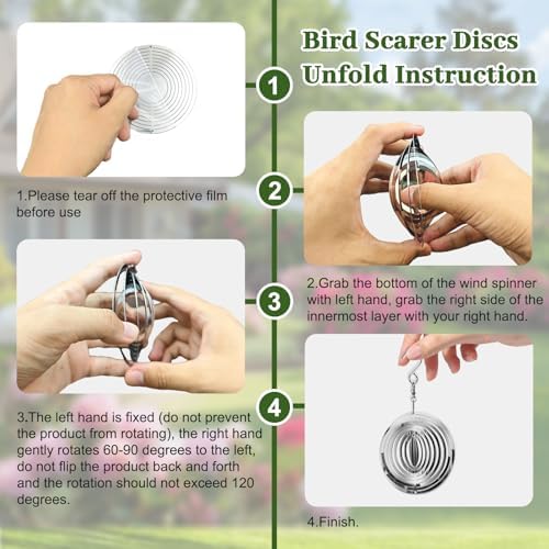 Side view of rotating 3D mirror bird deterrent for porch windows.