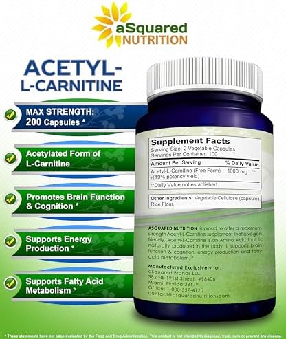 High dosage ALCAR supplement by aSquared Nutrition for brain health and focus
