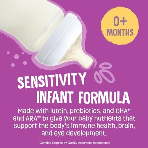Close up of Earth's Best organic baby formula packaging details.