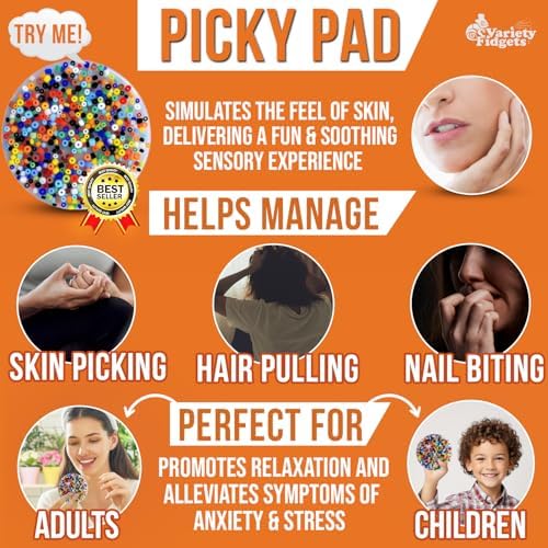 Two pieces of round ten-centimeter sensory pick pads for dermatillomania relief resting on a neutral surface.