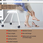 Applying adhesive forefoot pads to the inside of a woman's heel