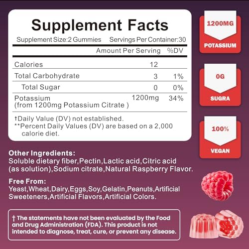 Soochic raspberry potassium supplement bottle showcasing vegan and sugar free labels