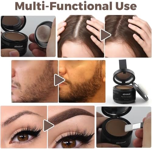 Model applying Afmicat root cover up for thinning hair