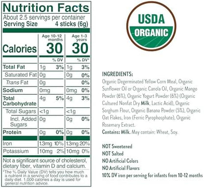 Little Bellies organic puffed multigrain sticks infant snacks back nutrition label view