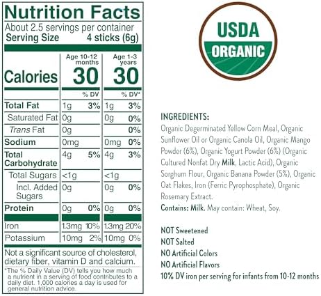 Little Bellies organic puffed multigrain sticks infant snacks back nutrition label view