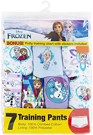 Disney Frozen toddler training underwear pack showing seven different colorful prints