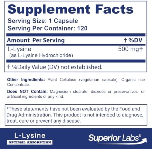 Superior Labs L-Lysine capsules supplement label