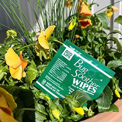 Side view of the authentic USA imported Bug Soother insect deterrent wipes packaging.