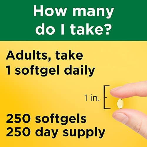 Close up of Nature Made Vitamin D3 yellow liquid softgels in capsule form