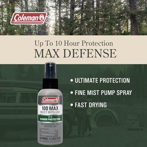 Coleman maximum strength insect spray bottle showing the pump applicator nozzle