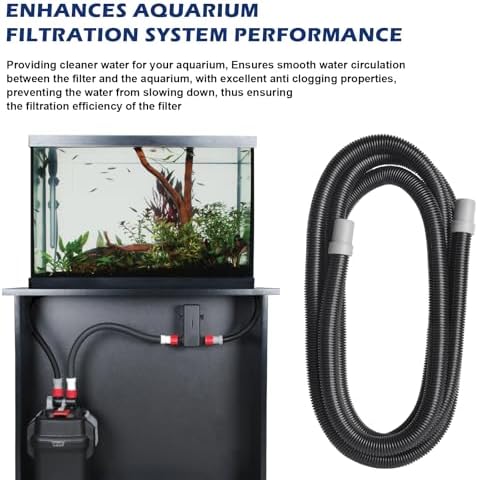 Full length shot of the nine point eight feet long Adabuing replacement hosing uncoiled for canister filter setup