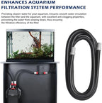 Full length shot of the nine point eight feet long Adabuing replacement hosing uncoiled for canister filter setup