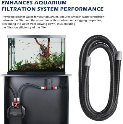 Full length shot of the nine point eight feet long Adabuing replacement hosing uncoiled for canister filter setup