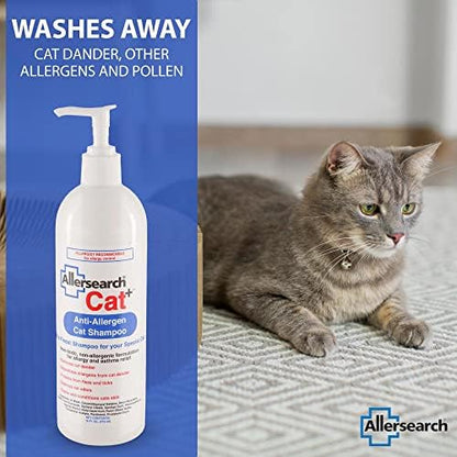 Safe plant based cat shampoo for human allergy relief.