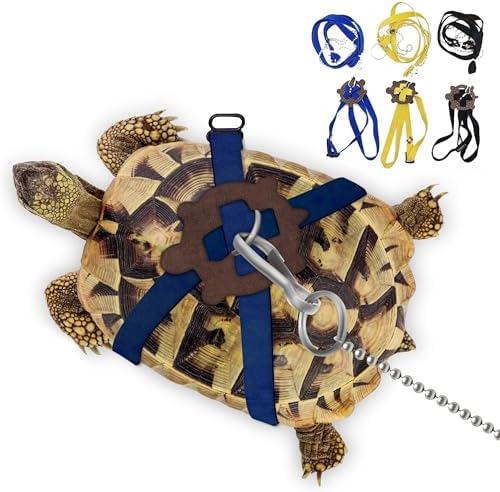 Adjustable tortoise walking rope with brown leather shield close up view