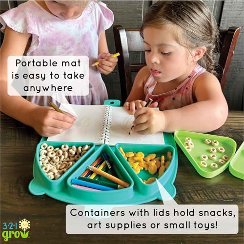 Close up of the three four ounce snack compartments with attached lids open for food storage