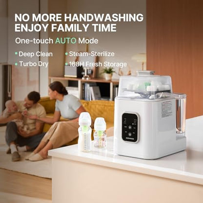 AURAKICH pro cleaning machine open top view showing fishbone spray arm and bottle loading racks