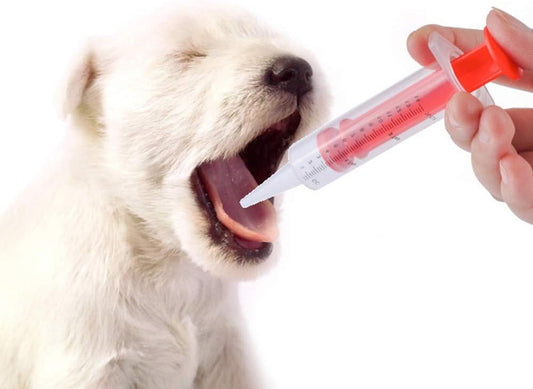 Soft silicone tips on the pet medicine plunger showing safe design for animal mouths.