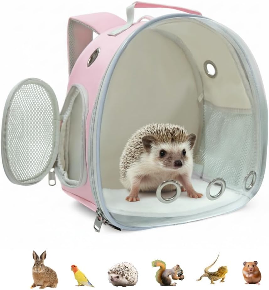 Small Animal Carrier Guinea Pig Backpack,Transparent, Breathable Backpack Carrier for Hedgehogs, Rabbits, Birds, Squirrels, Hamsters, Lizards Comfortable, Portable Travel Bag for Small Pets (Pink) - Image 1