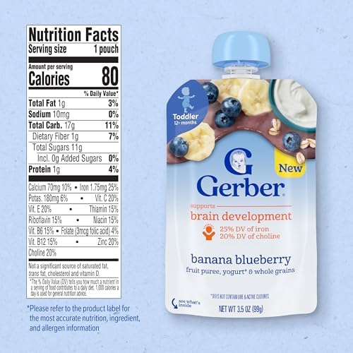 Gerber toddler fruit puree with yogurt and whole grains nutritional information