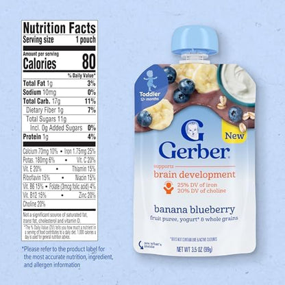 Gerber toddler fruit puree with yogurt and whole grains nutritional information