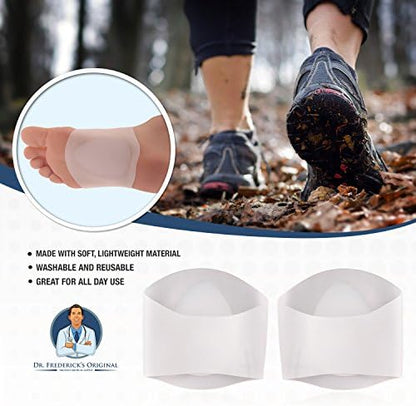 Doctor-developed gel foot sleeves showing flexible compression material.