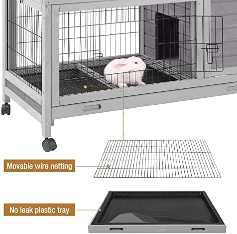 Rabbit Hutch Indoor Outdoor Rabbit Cage Bunny Cage with Run,No Leak Pull Out Tray,Wire Fence - Image 4