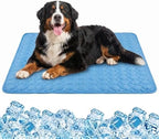 SICOSPI Pet Ice Silk Pad displayed on a living room tiled floor highlighting the non-slip silicone bottom.