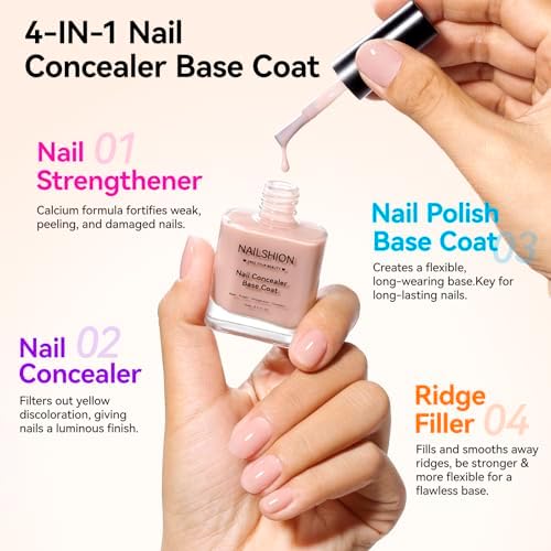 Before and after comparison of discolored nails treated with Nailshion brightening polish.
