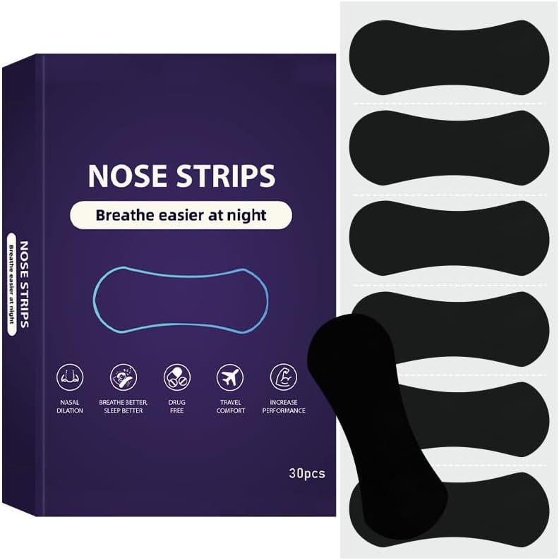 Accio Nasal Strips front view of black 30 count box for snoring relief.