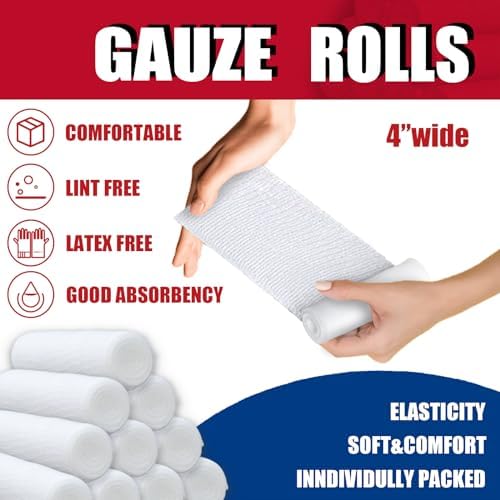 Individually wrapped four inch conforming stretch medical gauze rolls