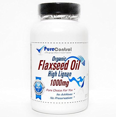 PureControl Supplements Organic Flaxseed Oil 1000mg 200 Capsules front bottle view showing high lignan plant based omega supplement.