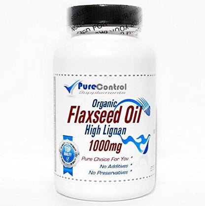 PureControl Supplements Organic Flaxseed Oil 1000mg 200 Capsules front bottle view showing high lignan plant based omega supplement.
