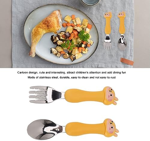 Side angle of the ergonomic child spoon and fork set for easy self-feeding.