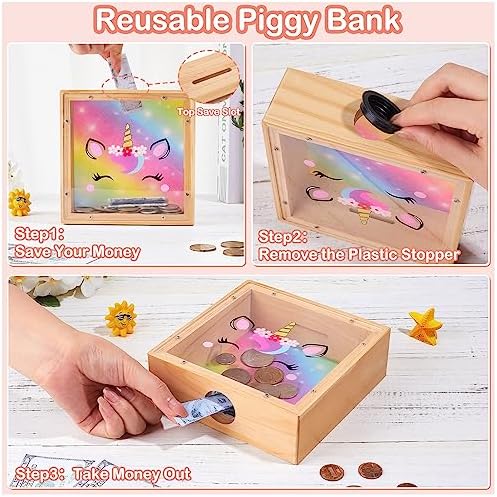 Premium natural wood unicorn shaped money saver for kids nursery tables