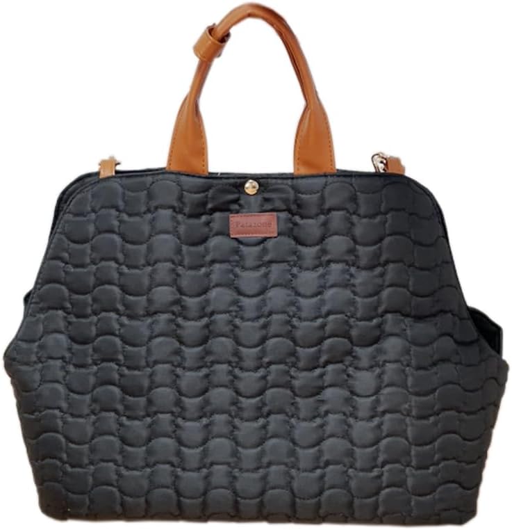 Patazone black quilted pet carrier bag front view for small dogs.