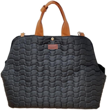 Patazone black quilted pet carrier bag front view for small dogs.